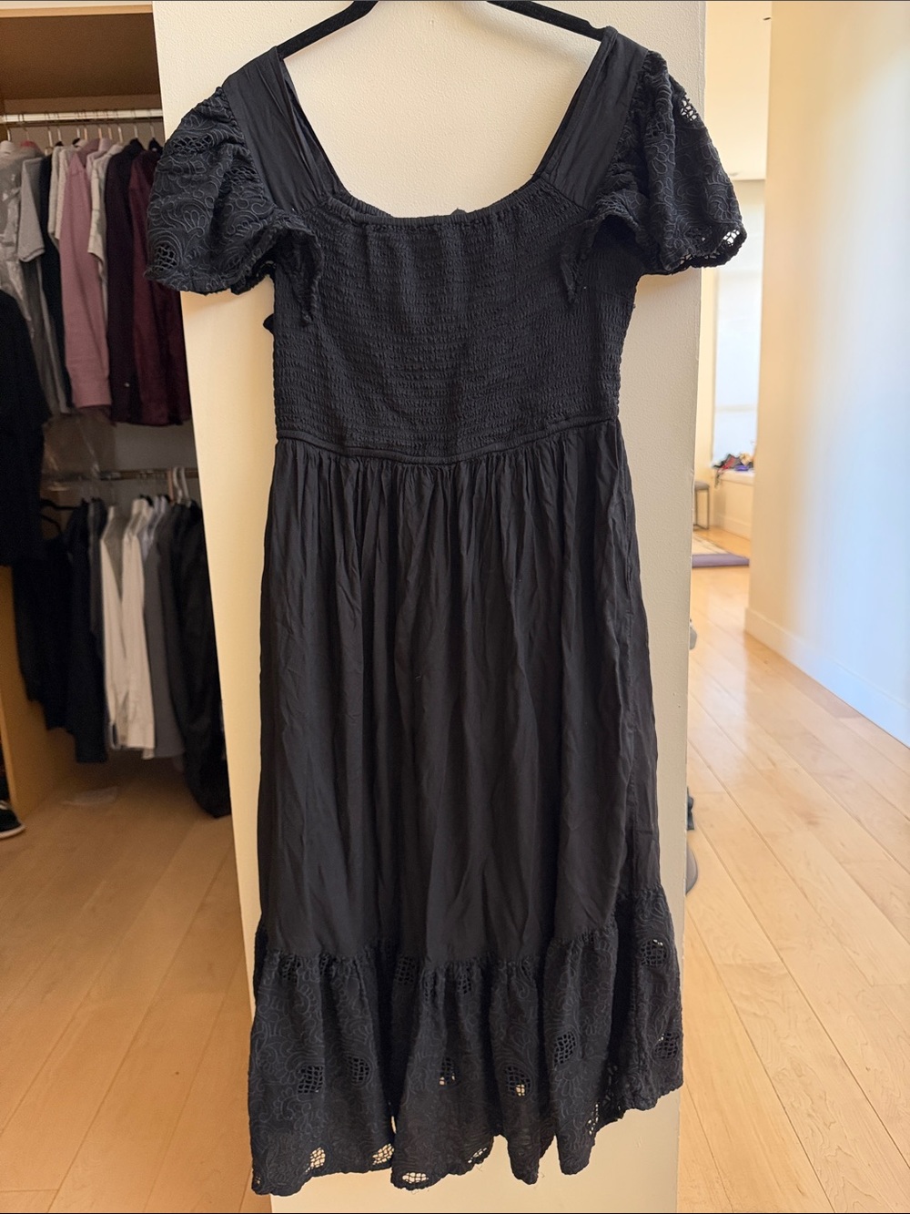 Anthropologie Black Smocked dress